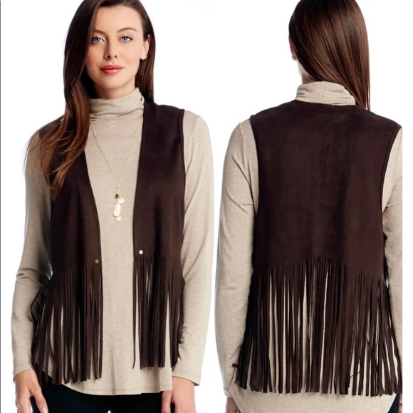 Karen Kane Faux Suede Fringe Vest - Picture 1 of 6